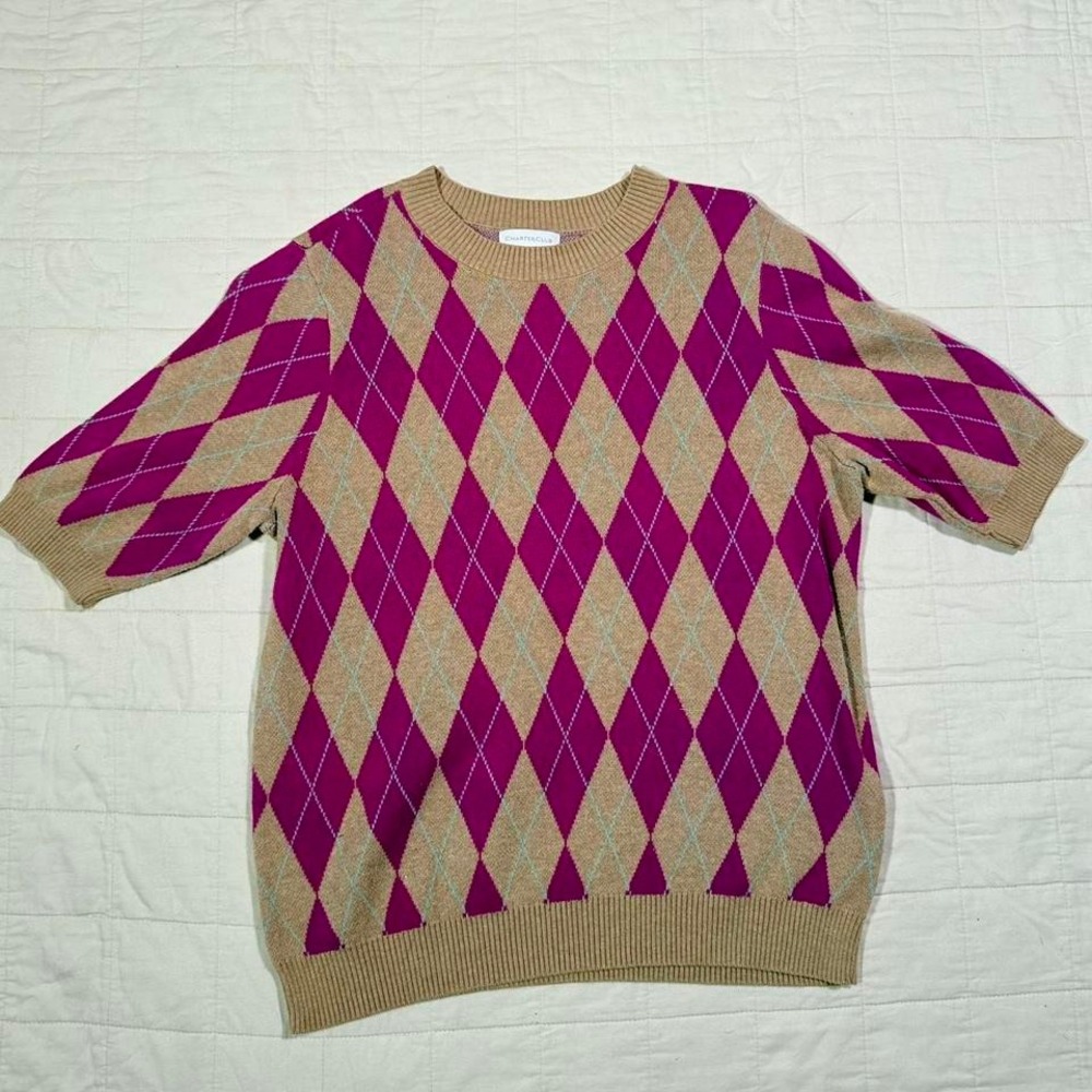 Charter Club Argyle Short‎ Sleeve Sweater - Size M